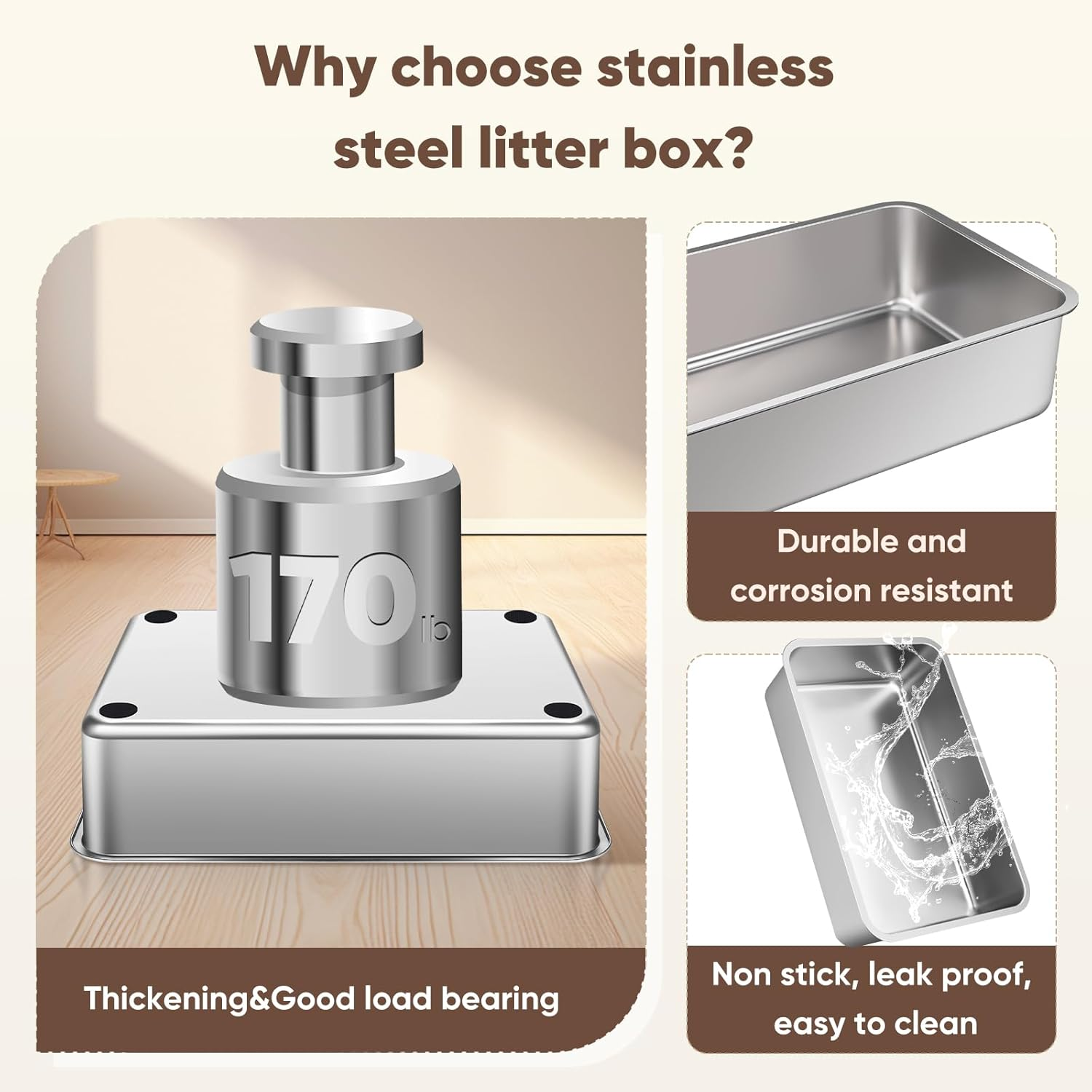 Enclosed Stainless Steel Cat Litter Box with Lid,Xl Extra Large for Big&Multiple Cats,Metal Litter Box High Wall Sides Enclosure Cat Toilet,Anti-Urine Leakage,Non-Sticky,Easy Cleaning,Include Scoop