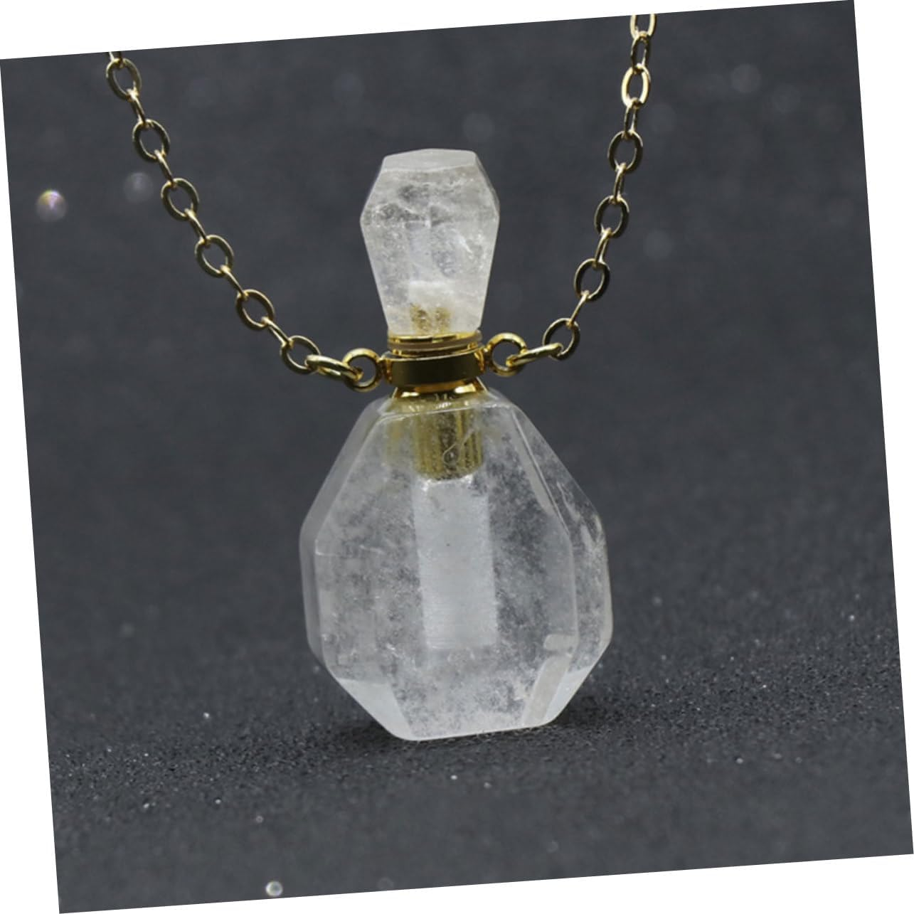 LIFKOME Crystal Perfume Atomizer Bottle Natural Fluorite Wishing Bottle Pendant Necklace Travel Jewelry Accessory for Women image number 2
