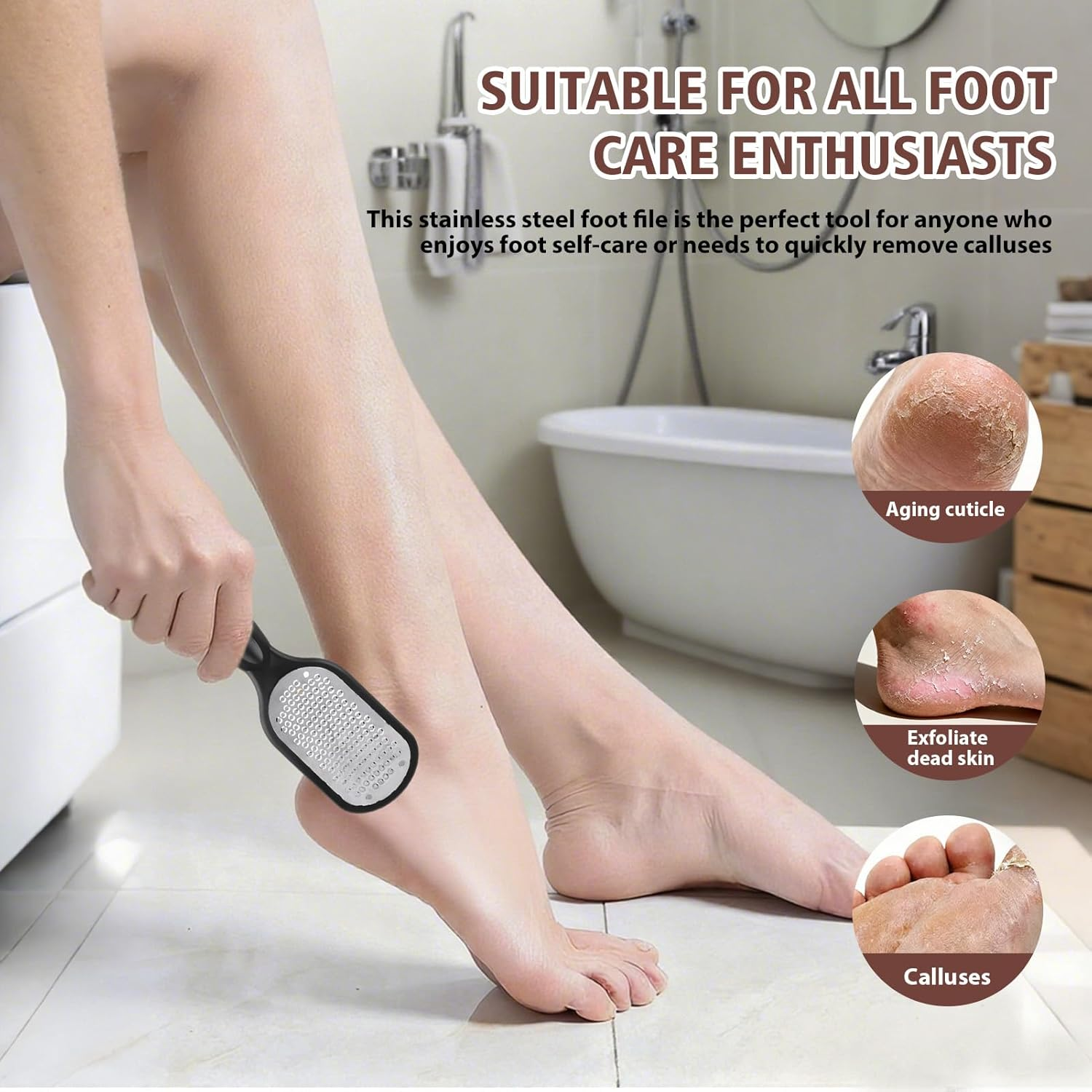 Stainless Steel Foot File and Callus Remover - Comes with Storage Box for Hard Skin Removal on Cracked Heels, Wet & Dry Pedicure Use - Black image number 3