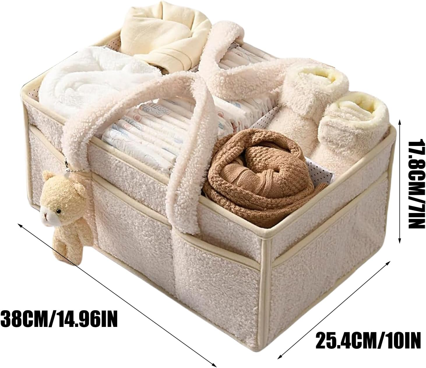 Baby Changing Bag Organiser, Baby Storage Bag with Removable Dividers, Multifunctional Portable Changing Organiser with Bear, for Wet Wipes and Baby Items, 38 X 25.4 X 17.8 Cm image number 1