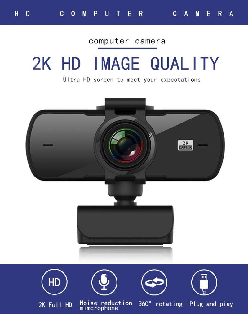 2K Full HD Webcam 1080P 1440P, Live Streaming Web Camera with Stereo Microphone, Desktop or Laptop USB Webcam 360 Rotating, HD Webcam for Video Calling, Recording, Conferencing, Streaming, Gaming (PC05)