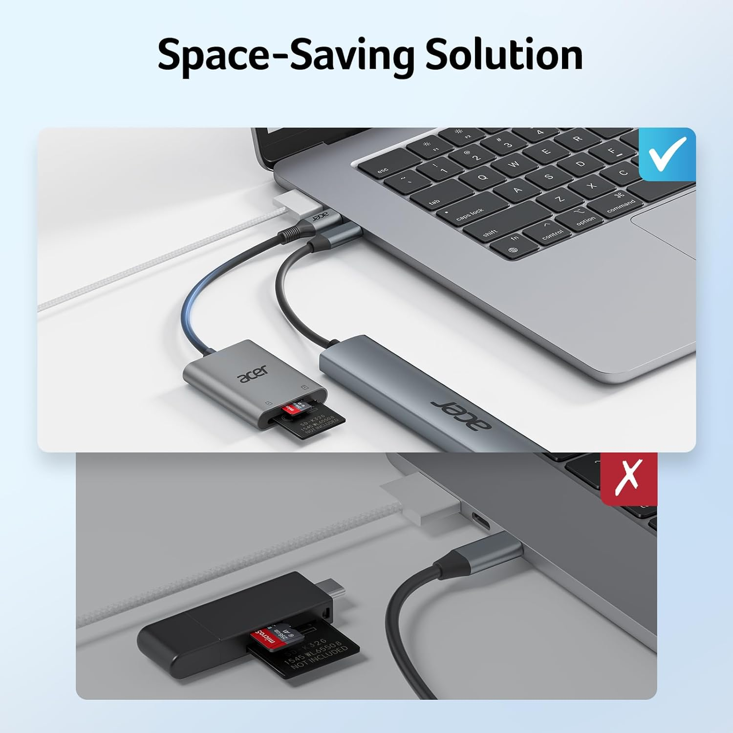 Acer USB C SD Card Reader, Micro SD Card Adapter with Cord, Aluminum Case, OTG, Memory Card Reader for SDHC SDXC, Compatible with Laptop Iphone 16/15, Macbook Pro/Air, Ipad Pro, PC, Android image number 2