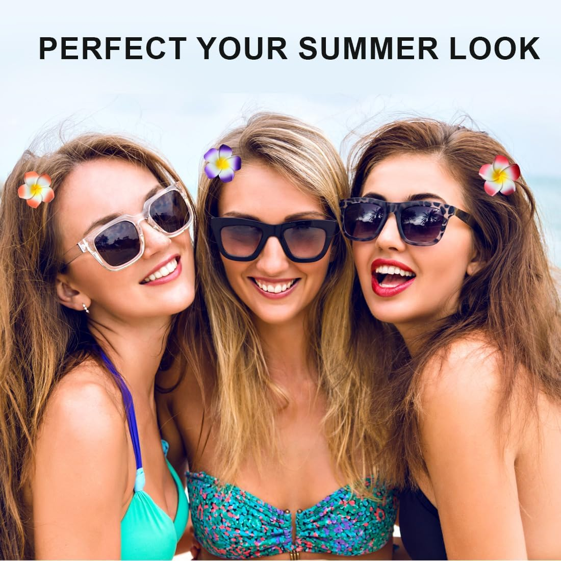 SIRLOMU 9 Pieces Flower Hair Clips Hawaiian Flower Hair Clips Plumeria Hair Clips Bohemian Tropical Flower Hair Clips Women Holiday Beach Party Artificial Flower Clips image number 1