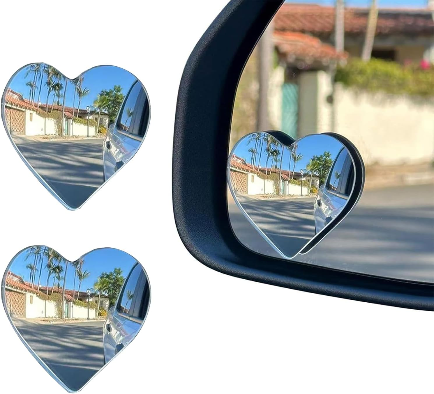 2PCS Heart Shaped Blind Spot Mirrors 360&deg; Adjustable Wide Angle Rear View Accessories for Cars and SUV Cute Car Accessories for Women Easy Stick on Installation image number 3