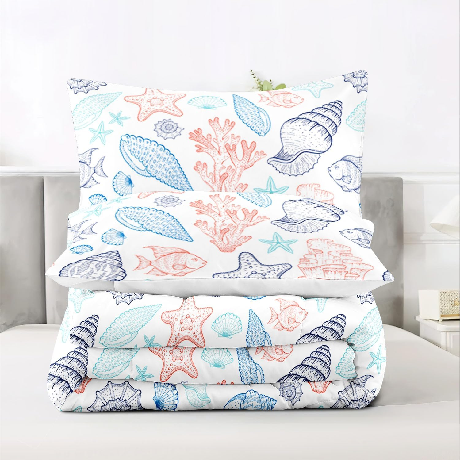 Raphus Cucullatus Sea Shell Bedding Comforter Set Twin, Ocean Bed Set, Coastal Beach Theme image number 4