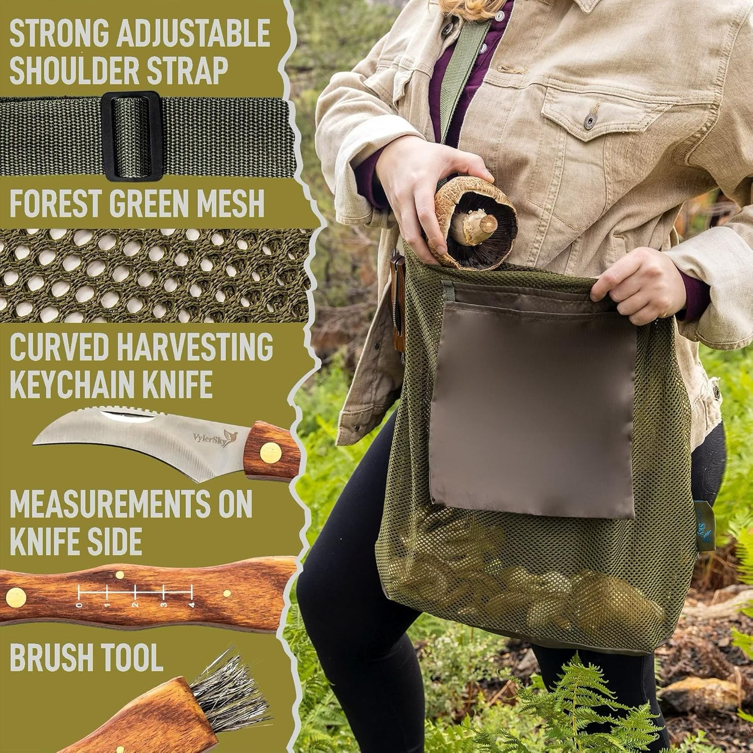 Foraging Bag - Foraging Kit with Bag and Knife, Mushroom Bag - Morel Mushroom Bag, Foraging Kit - Mushroom Hunting Bag and Mushroom Knife, Best Mushroom Foraging Kit, Great for Mushroom Decor Lovers image number 5