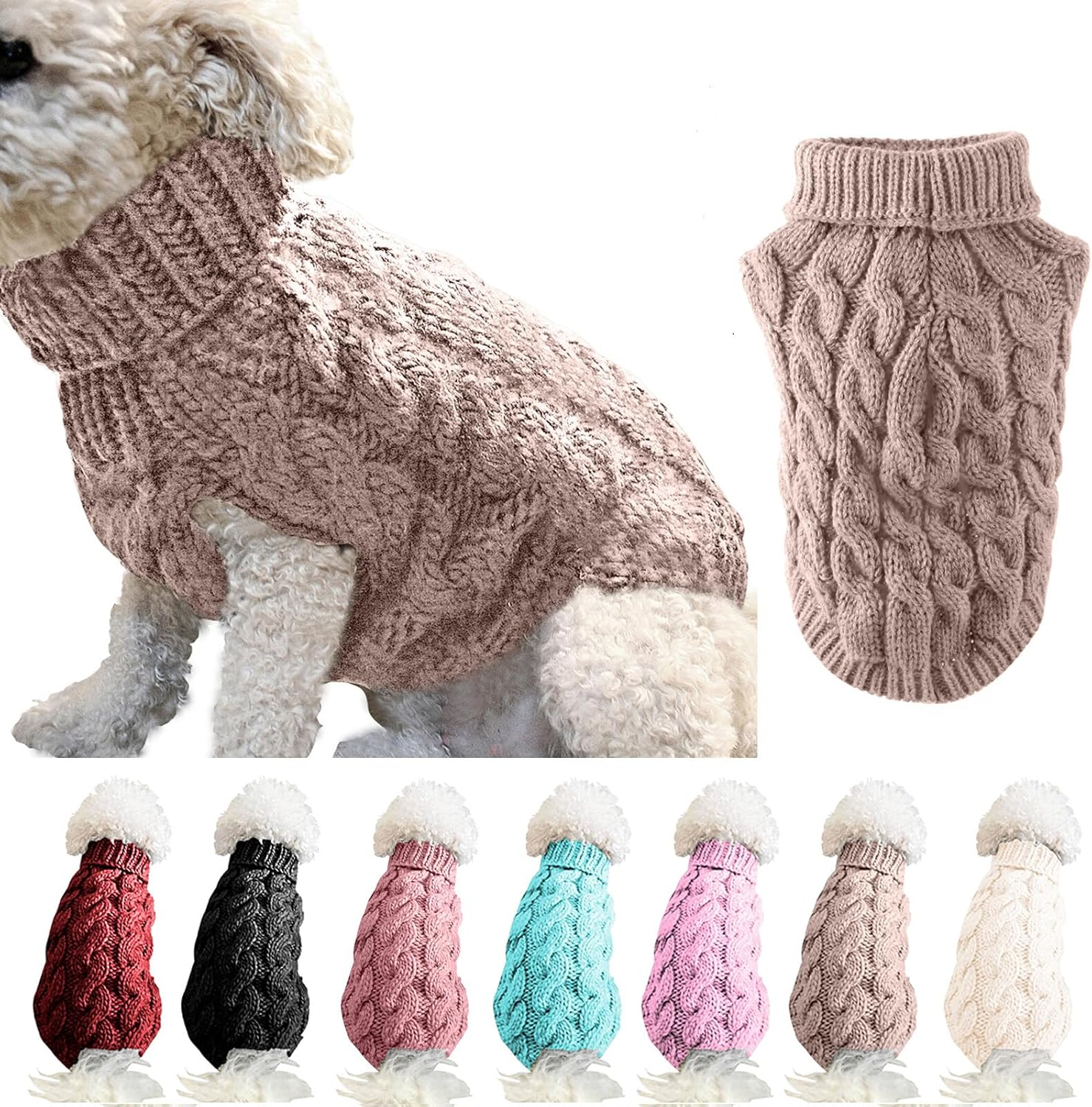 LASIEYO Dog Jumper, Small Dogs, Turtleneck Knitted Jumper, Winter Warm Dog Jumper, Pet Warm Jumper for Small Dogs (M)