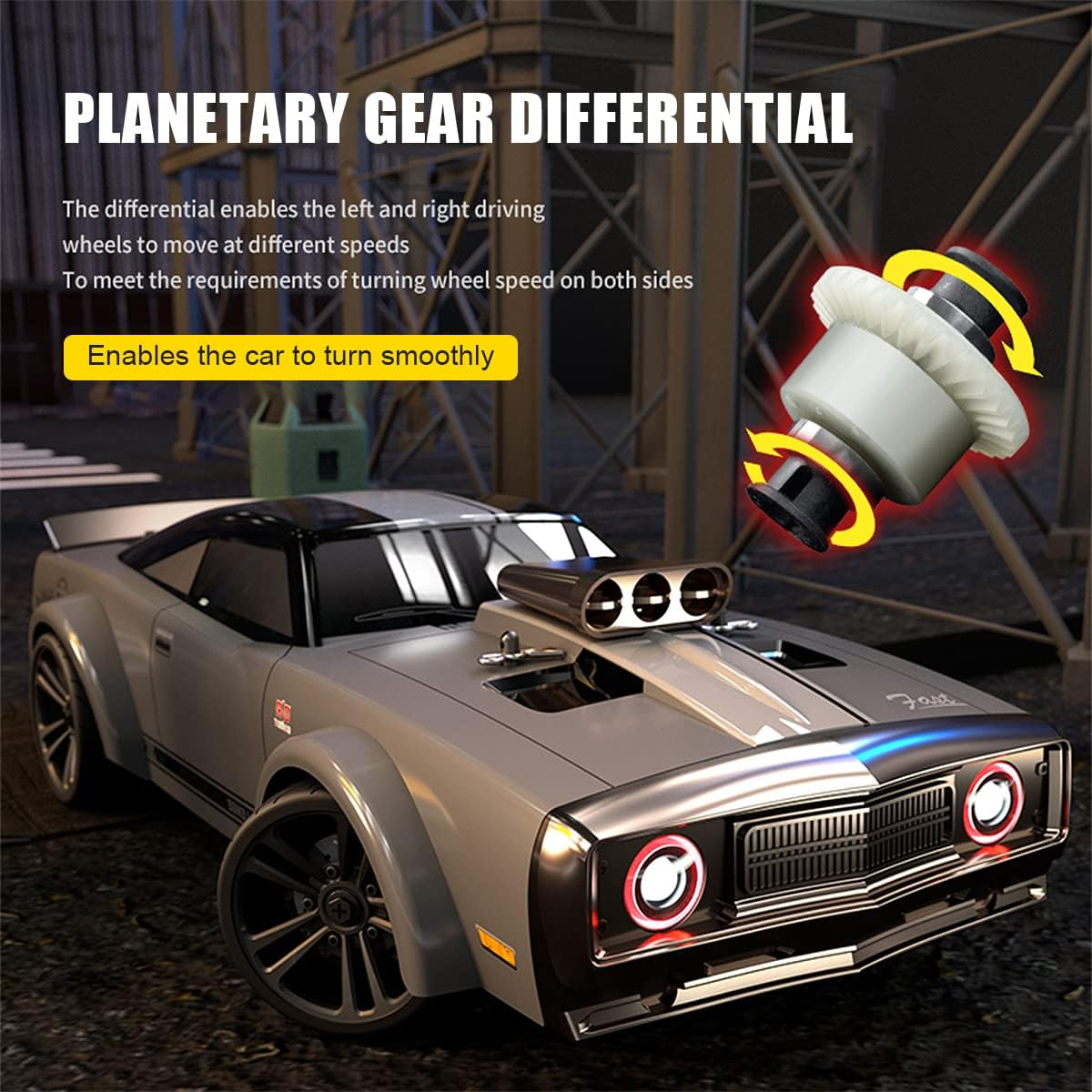 Mostop Remote Control Car 1/16 Scale RTR Muscle Car 35Km/H High Speed RC Drift Car for Kids Adults, 4X4 All Road Drifting Truck Speed & Steering Control Drift Racing Car with 7 Modes Angle Eyes Lights image number 4