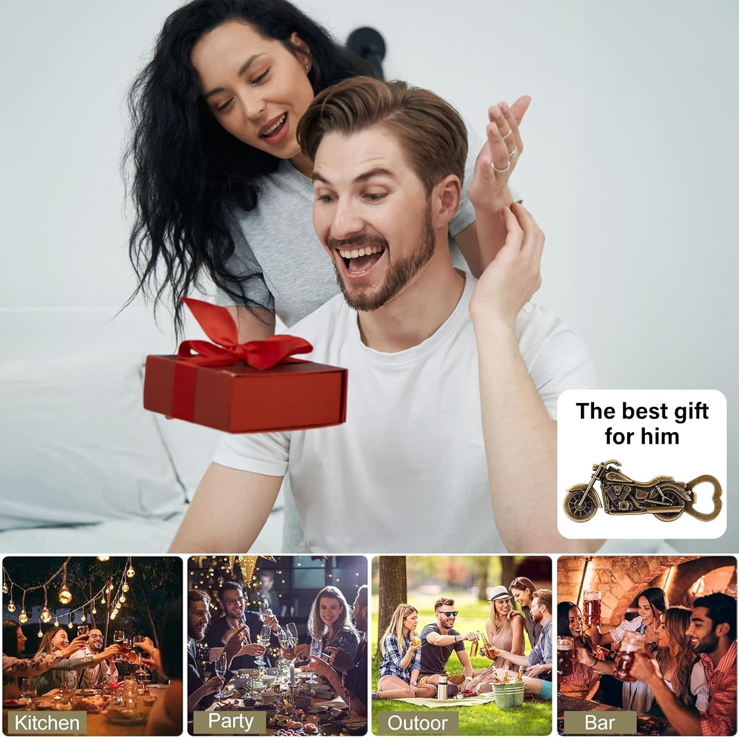 Unique Motorcycle Beer Bottle Opener， Men Vintage Motorcycle Bottle Opener, Fathers Day Gift Birthday for Him Dad Husband Grandpa Boyfriend image number 1