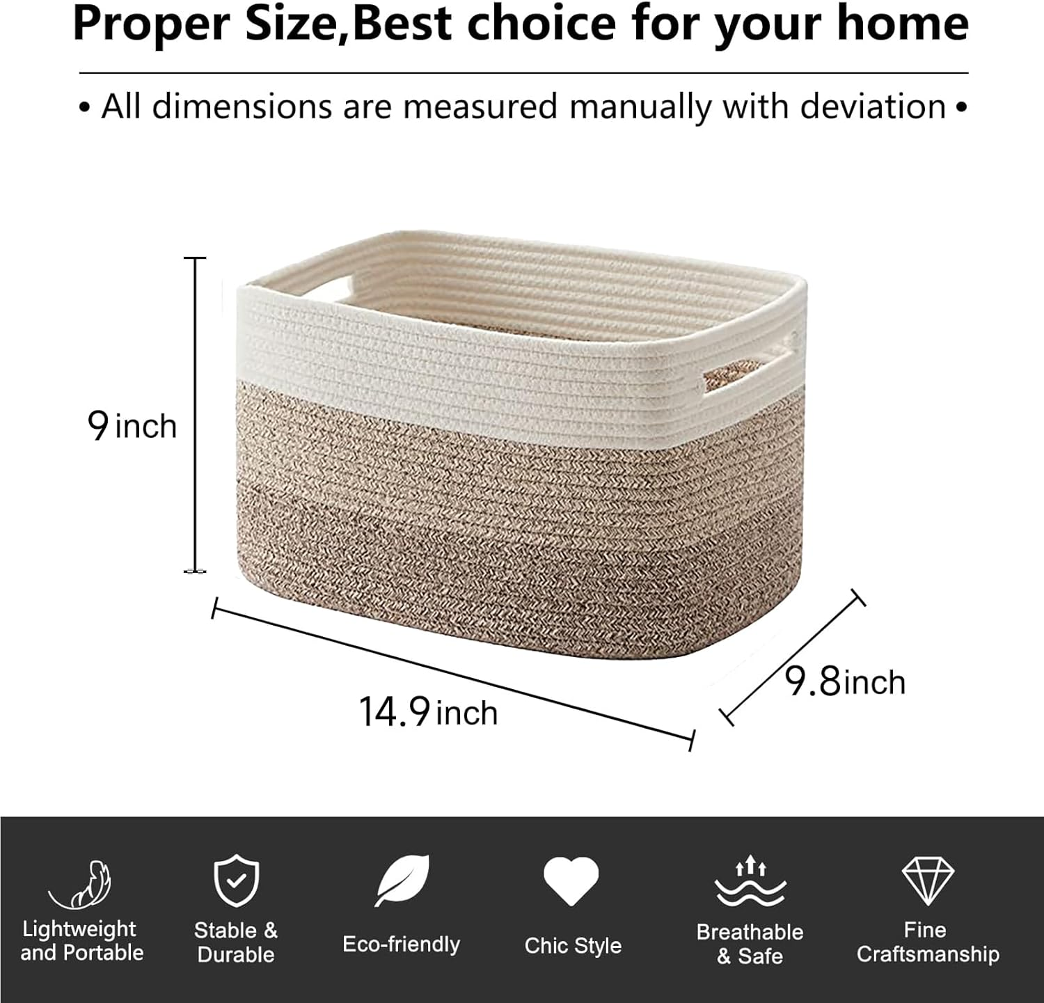 3 Pack Storage Basket, Cotton Rope Woven Basket with Handles for Shelf, Pet Toy, Book, Cloth, Storage Organizer for Living Room, Bathroom (Gradient Yellow, M) image number 4