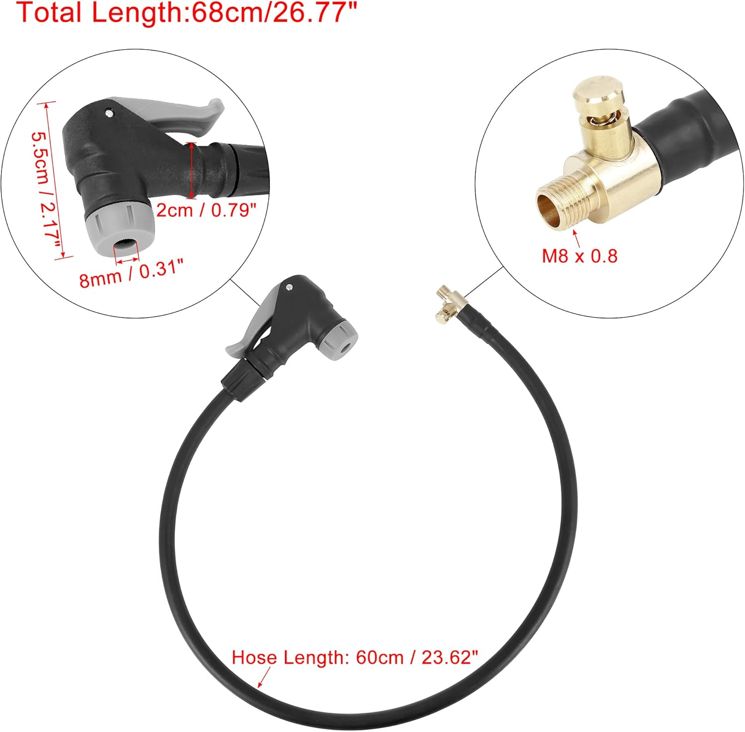 X AUTOHAUX 60Cm M8X0.8 2-In-1 Multifunctional Tire Inflator Hose Adapter Tyre Chuck Inflatable Pump Hose Adapter Pipe Tool for Car Bike Motorcycle image number 4