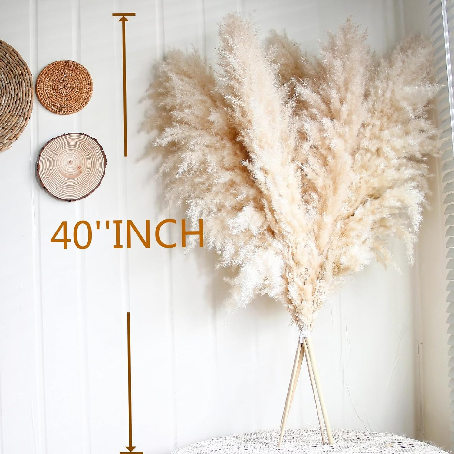 10Pcs 40'' Pampas Grass Tall Decor - Pompas Floral, Tall Pampas Grass for Floor Vases, Living Room Floor, Floor Plants, Plumas Para, and Grass Wall Decor image number 1