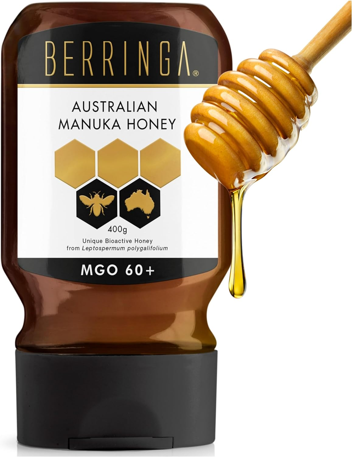 Berringa Raw Unfiltered Manuka Honey Squeeze Bottle - Certified Tested MGO 60+ 400G | Everyday Boost | Traceable Genuine Local 100% Pure Australian | Non-Gmo Superfood | Convenient No Drip Squeezy image number 2