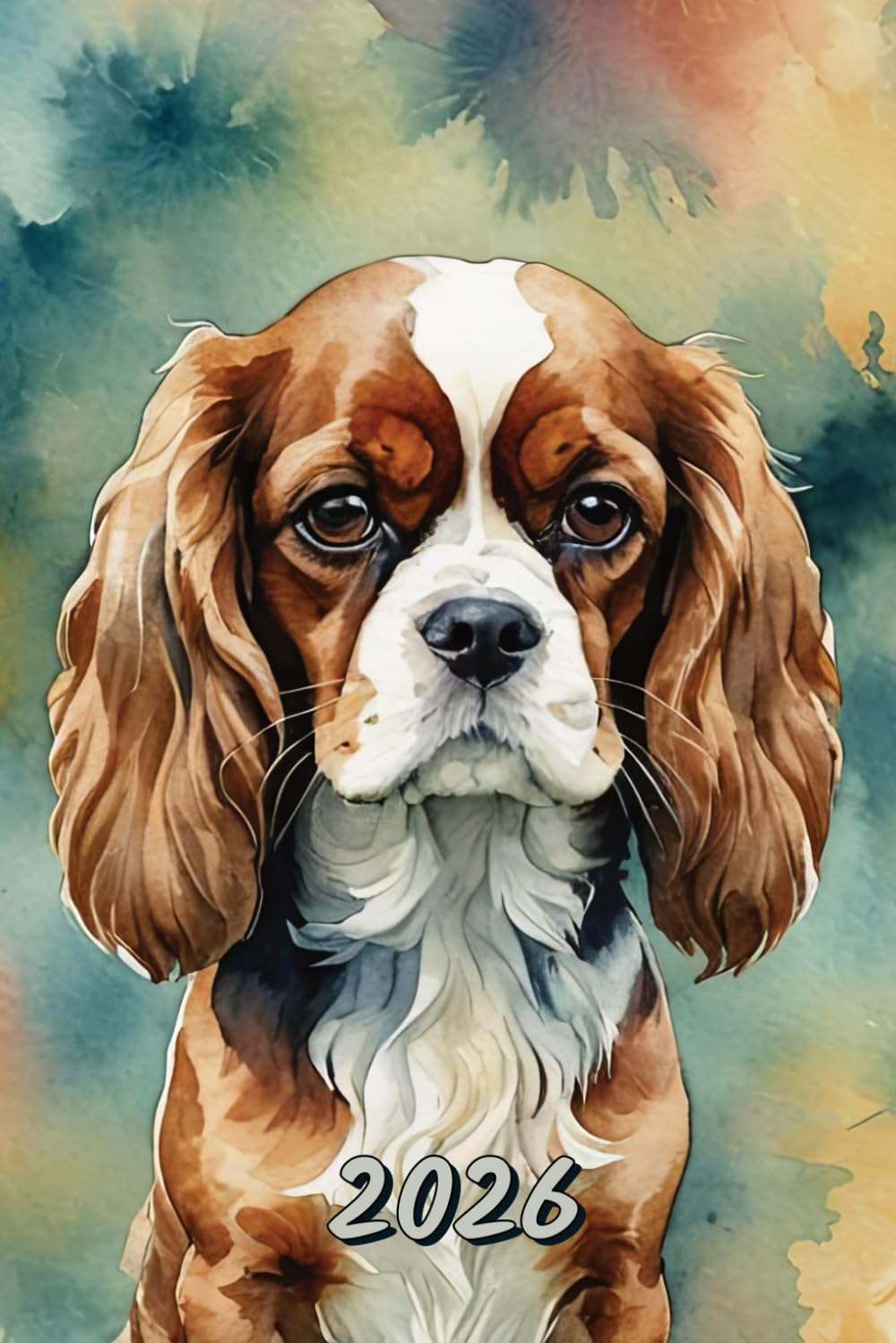 2026: Small Monthly Calendar Planner - Watercolor Cavalier King Charles Spaniel Dog