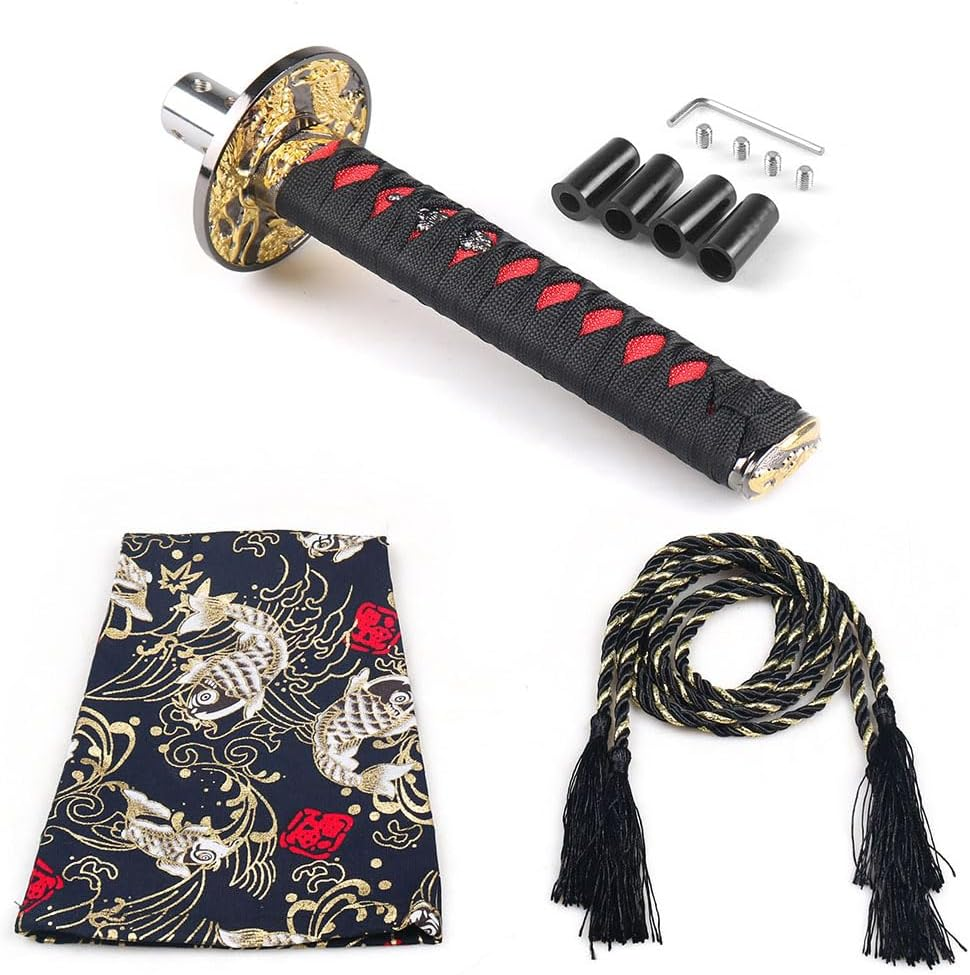 Dyno Racing Universal JDM Katana Samurai Sword Shift Knob Shifter 200MM with Dust Cover Shift Knob Collars with Adapters image number 1