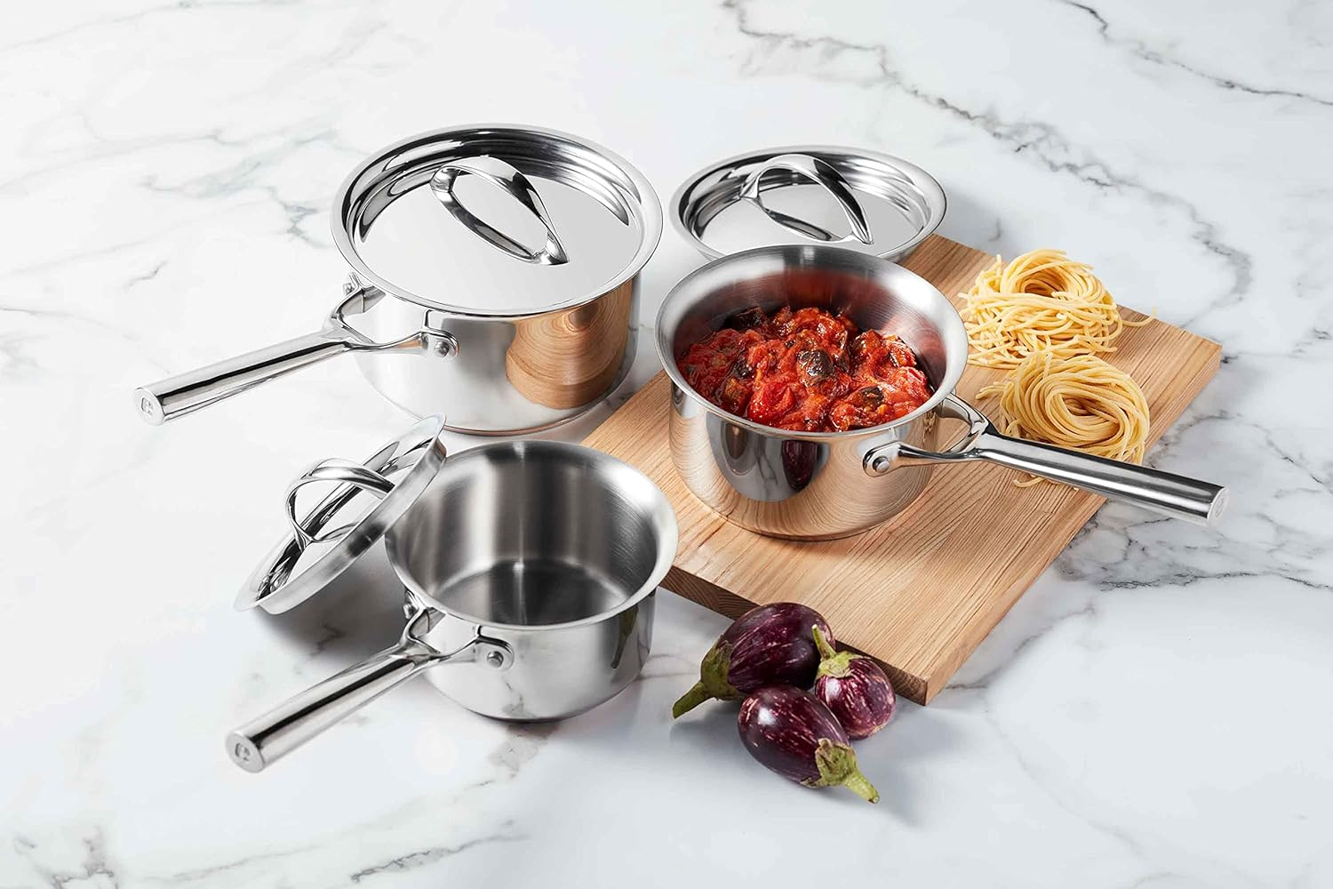 Essteele per Vita 3-Piece Saucepan Set - Stainless Steel with Copper Base, Induction Compatible, Dishwasher & Oven Safe, Italian Made, Includes 14Cm, 16Cm & 18Cm Pans image number 5