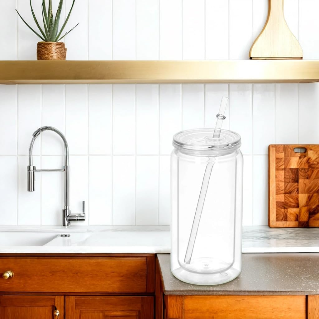 SUBCUB 6 Pack Plastic Snowglobe Tumbler 16Oz Pre-Drilled Double Wall Acrylic Clear Cup, Snow Globe Can Cups DIY with Lid and Straw, Mason Jars Iced Coffee Juice Juice Cups image number 3