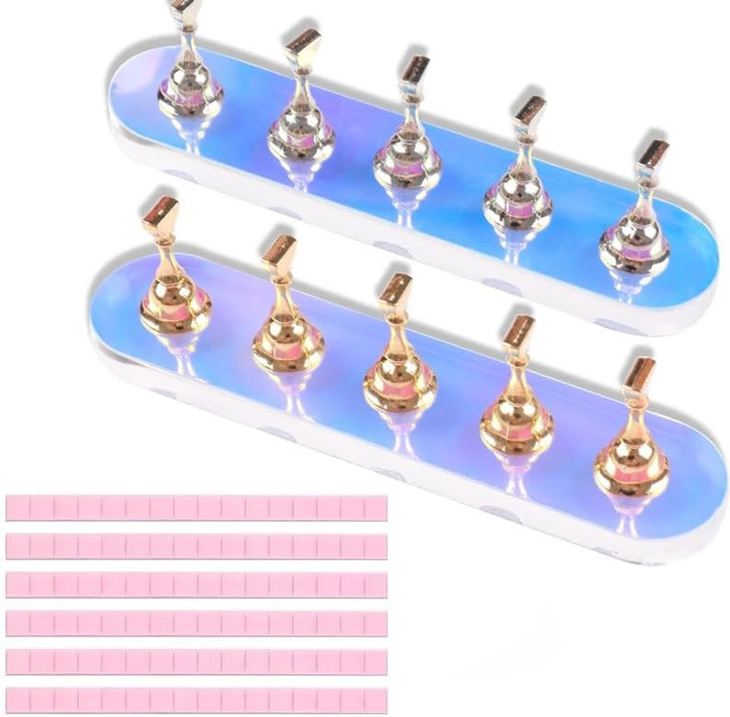 2 Sets Nail Stand for Painting & Press-On Nails,Includes 96 Pcs Reusable Sticky Putty, Magnetic Nail Art Holder for Home & Salon, Durable Nail Display Stand for Hand Practice (Round) image number 2