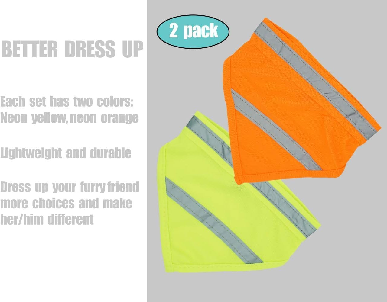2-Piece Set of Pet Triangle Scarves, Dog Neck Reflective Light Drool Scarves, Pet Scarves (Fluorescent Green+Orange Red, L) image number 4