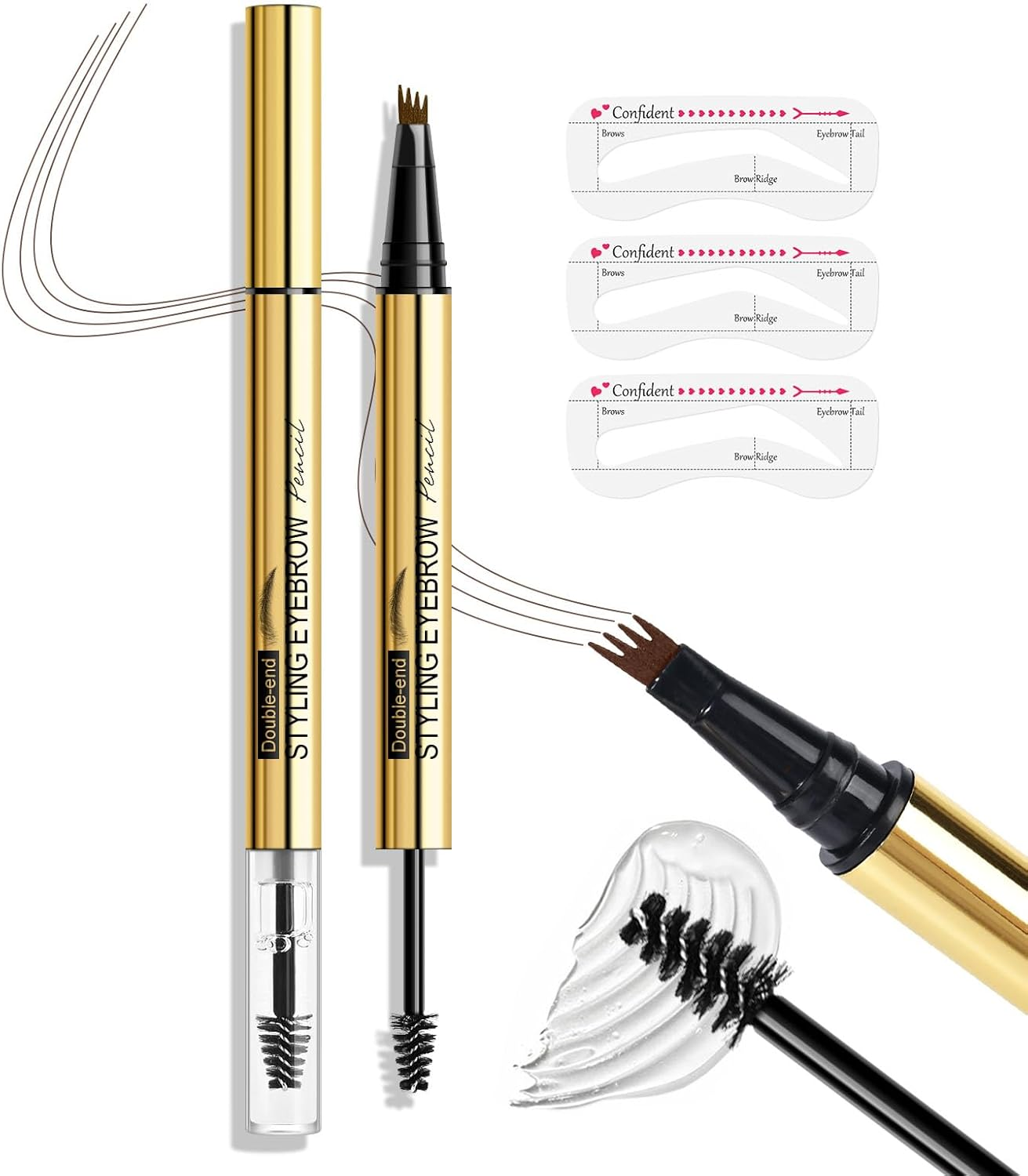 KYDA 2-In-1 Microblading Eyebrow Pen with Sealing Brow Gel, Waterproof Long Lasting Natural Eyebrow Pencil with 4 Tips, Create Natural Hair-Like Brows Makeup-02# Brown image number 3