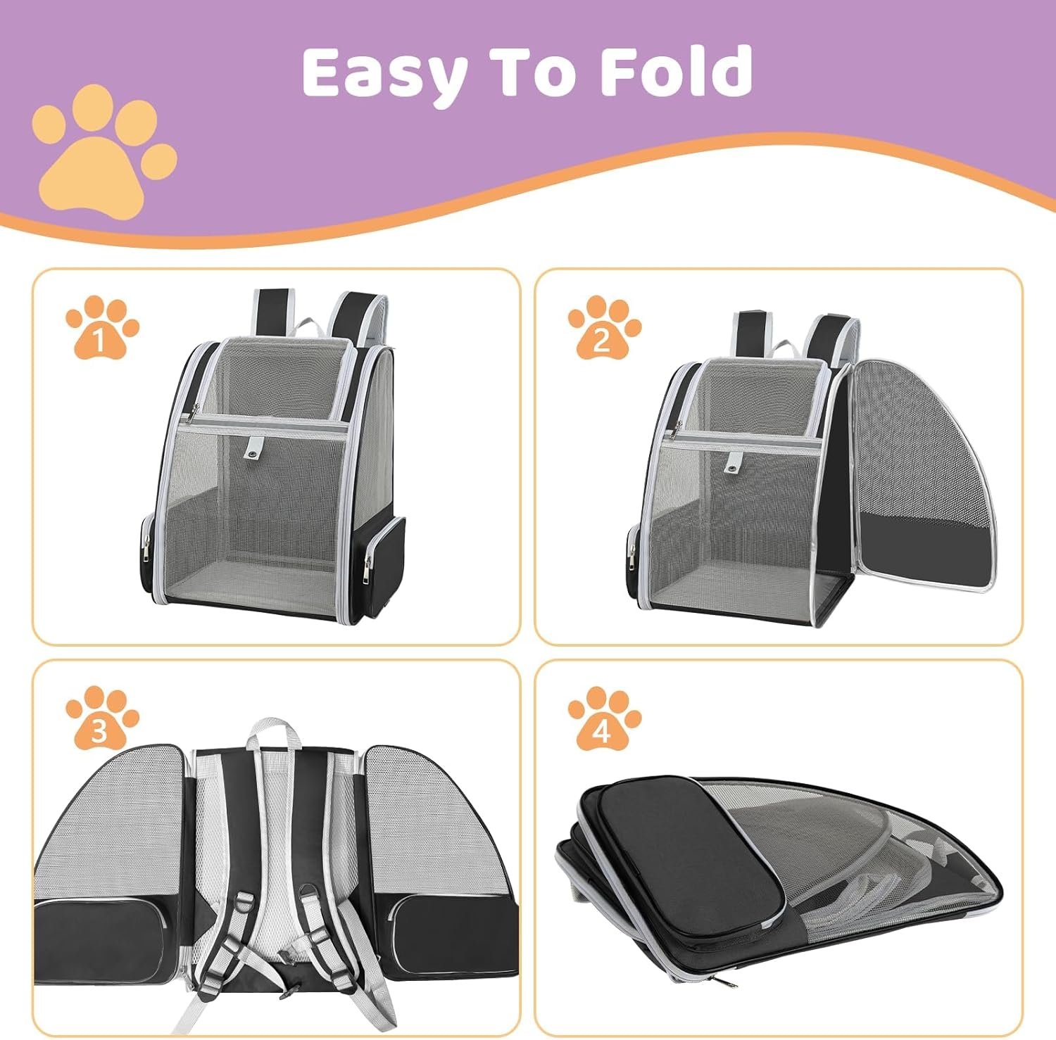 Cat Backpack Carrier Large Pet Backpack for Small Dog Medium Cat Puppy Kitten Bunny up to 15Lbs, Ventilated Mesh Dog Collapsible Travel Backpack for Hiking Walking Outdoor image number 3