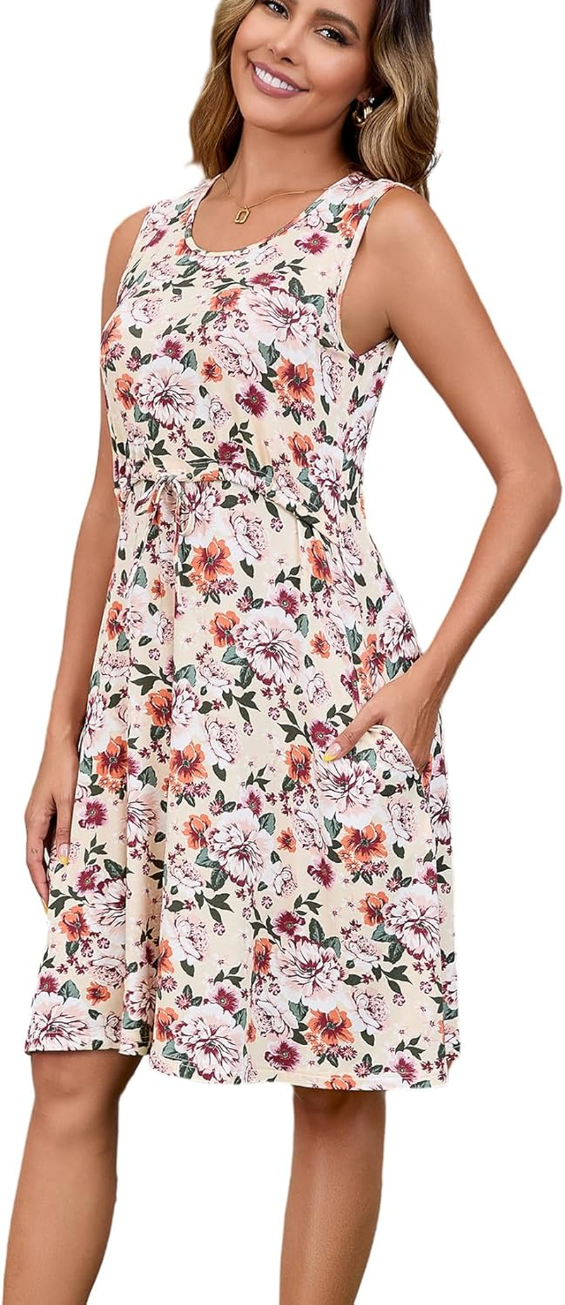 Womens Nursing Dress for Breastfeeding Sleeveless Drawstring Maternity Dress with Pockets