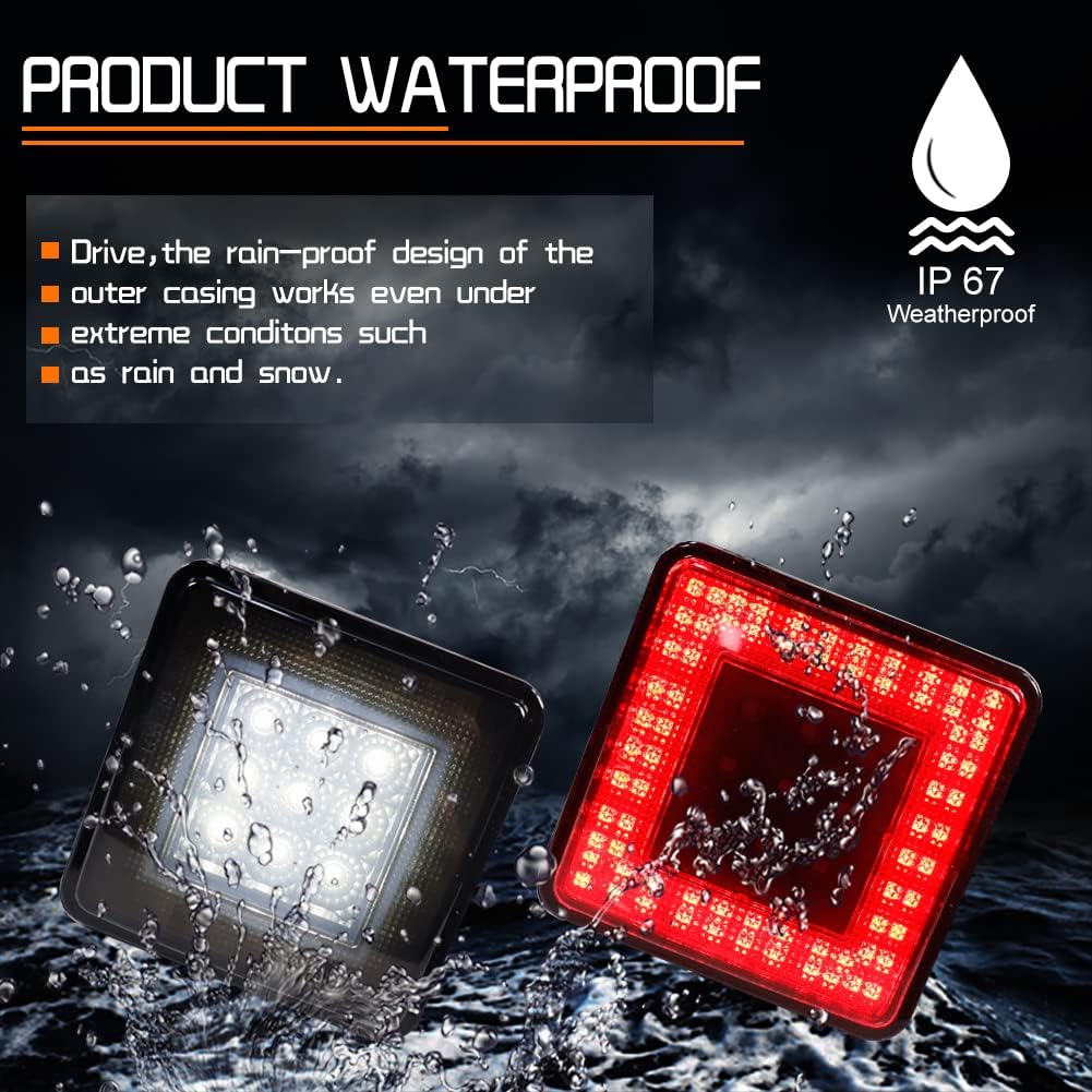 Tonsya 3-In-1 Smoked Lens Universal LED Hauling 2" Receiver Compatible with Truck SUV RV Trailer Rear Bumper Driving Lamp Brake Tail Reverse Tow Hitch Cover Light - Red Lens Led image number 3