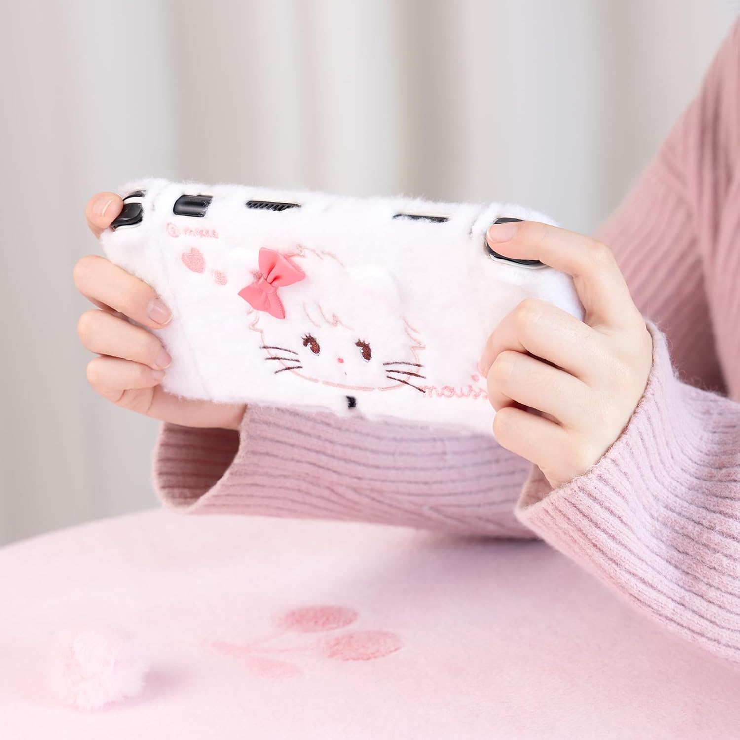 Geekshare Protective Case for Switch Oled,Kawaii Plush Cover Case,Anti-Scratch Switch Hard Case Protector Compatible with Switch OLED and Joystick Controllers - Mikko Sweet Thoughts image number 5