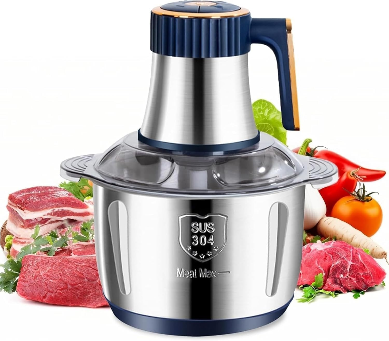 Electric Meat Grinder, 5L Food Processor Stainless Steel Meat Chopper 5-Speed with Stainless Steel 6 Blades Grinder for Kitchen Vegetable Meat Baby Food Fruits image number 6