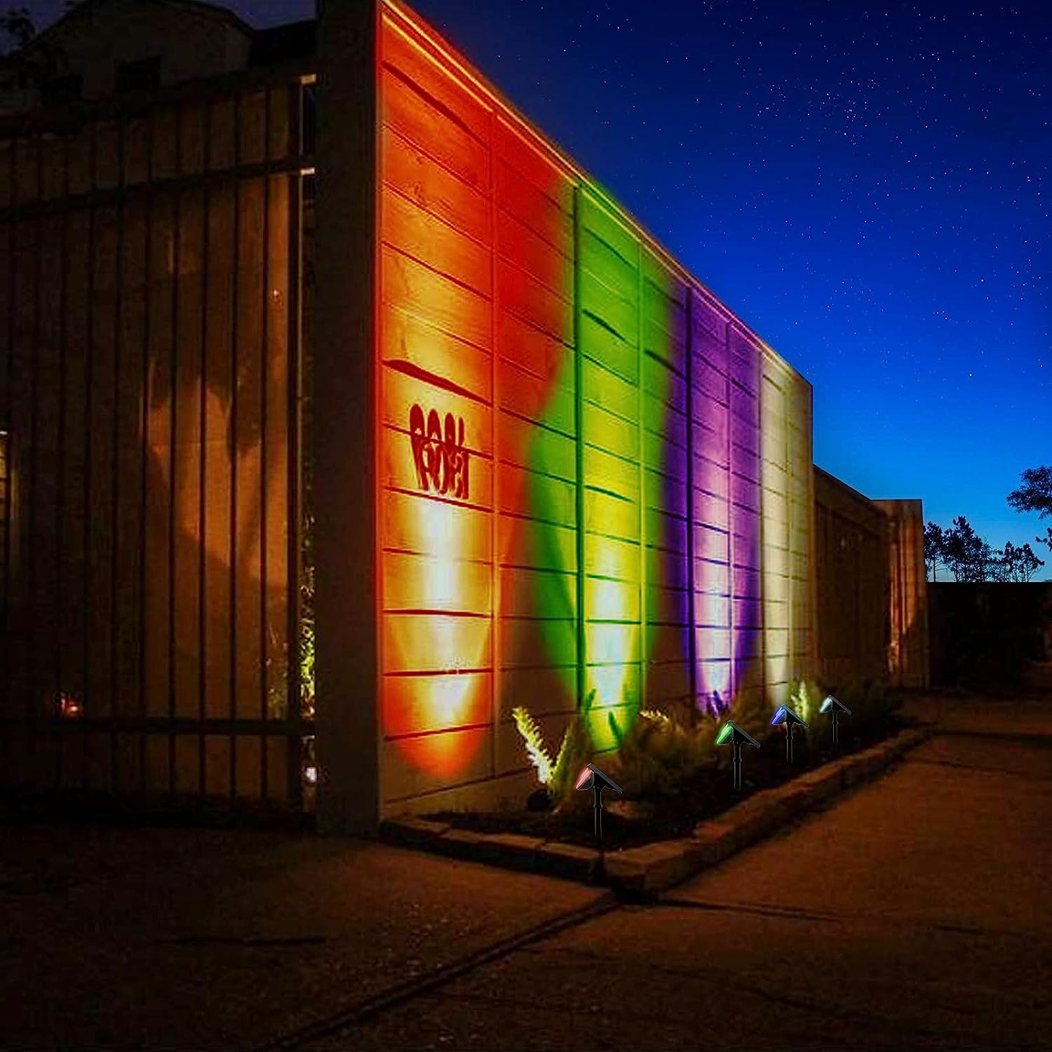 Solar Spotlights Outdoor Waterproof, Dusk to Dawn Color Changing Solar Light Solid 7 Colors, Stake Solar Lights Keep on All Night (4-Pack) image number 2