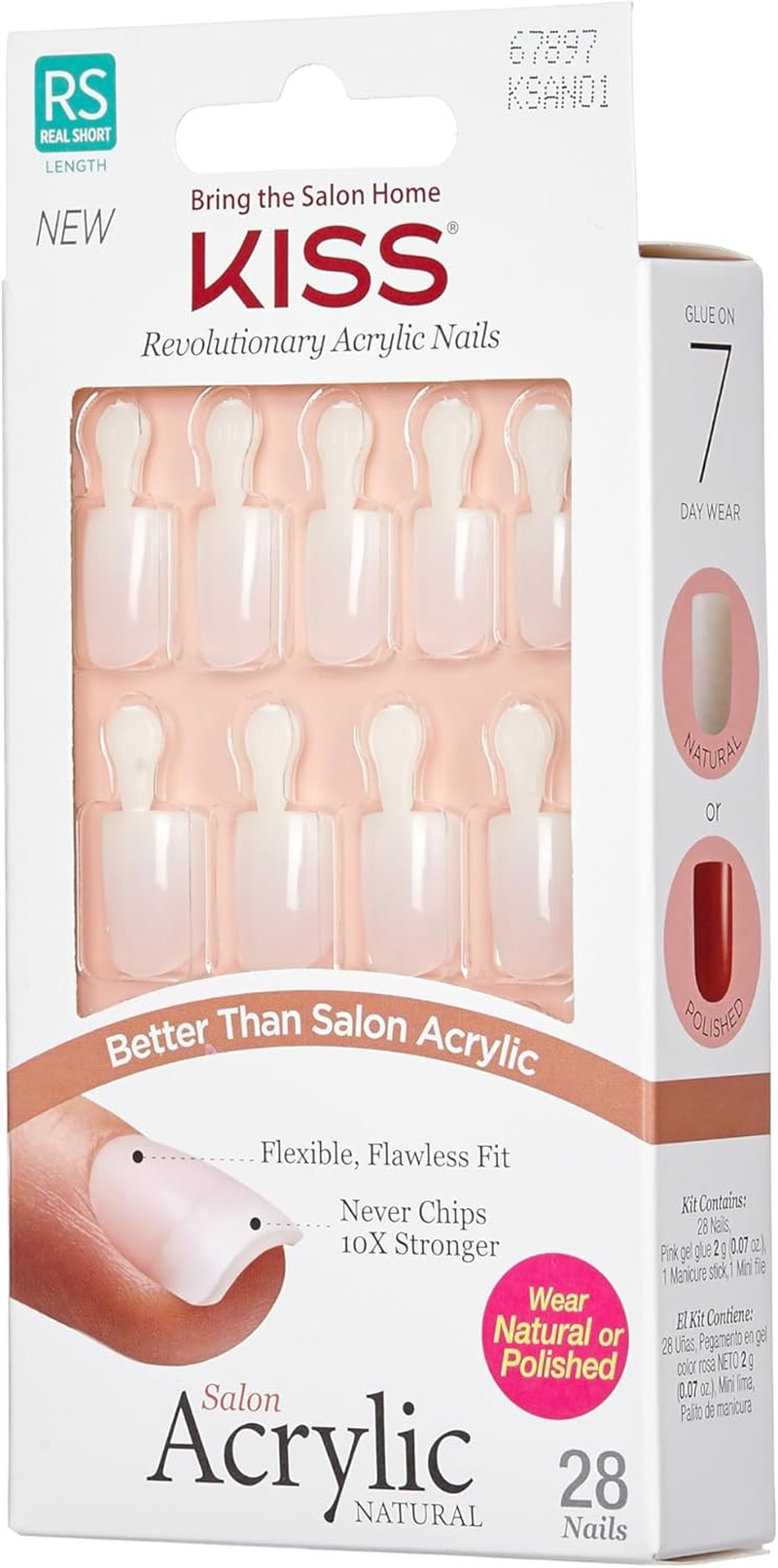 KISS Salon Acrylic Natural Collection, Brief Encounter, Real Short Length Square Fake Nails Includes 28 False Nails, Nail Glue, Nail File, and Manicure Stick image number 6
