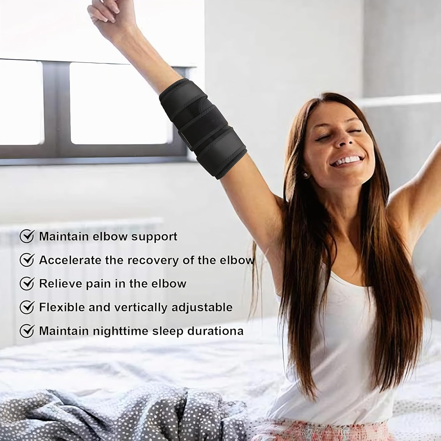 Elbow Brace with Splints, Adjustable Tennis Elbow Support Compression Sleeve Strap (Black) image number 3