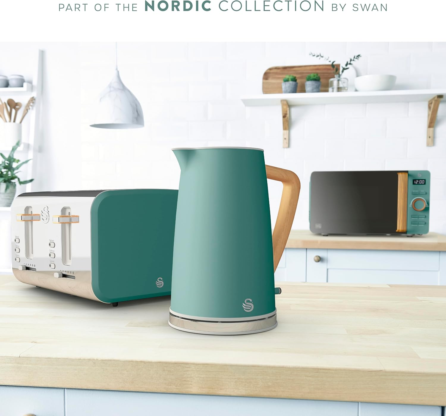 Swan SM22036LGREN Nordic LED Digital Microwave with Glass Turntable, 6 Power Levels & Defrost Setting, 20L, 800W, Green image number 4