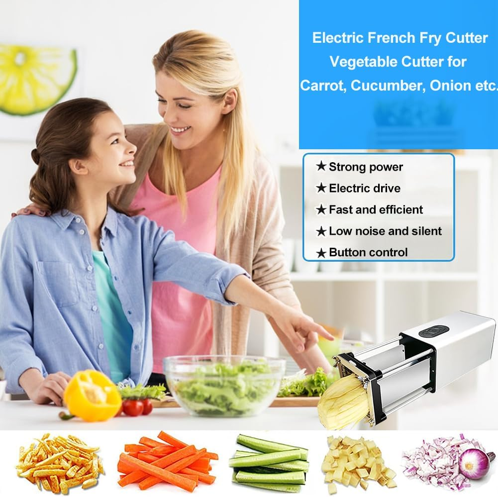 CHAOFLIGHT Electric French Fry Cutter,Vegetable Cutter Vertical Potato Chips Cutter Machine Commercial Vegetable Chopper Stainless Steel Potatoes Maker with 1/2 & 3/8 Inch Blade (Horizontal) - Horizontal image number 4