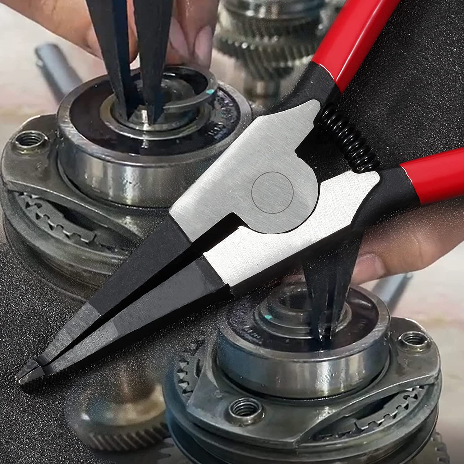 2 PCS Heavy Duty Lock Ring Pliers Set Flat Snap Ring Plier Special Circlip Pliers Reverse Retaining Ring Plier for Transmission Transfer Cases Ring Opening image number 1