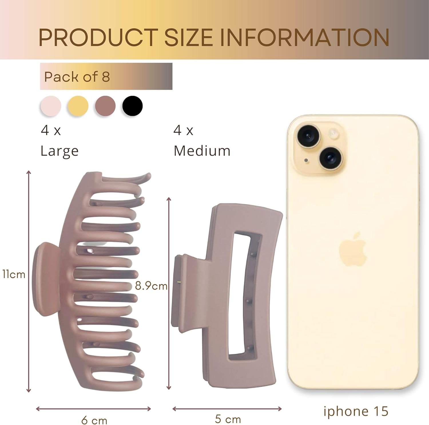 Parvaneh 8 Pack Claw Clips,4.3-Inch Large & 3.5-Inch Square Hair Clips Medium,Hair Clips Set for Women Hair Styling,Rubberized Matte,Strong,Neutral Colors image number 2