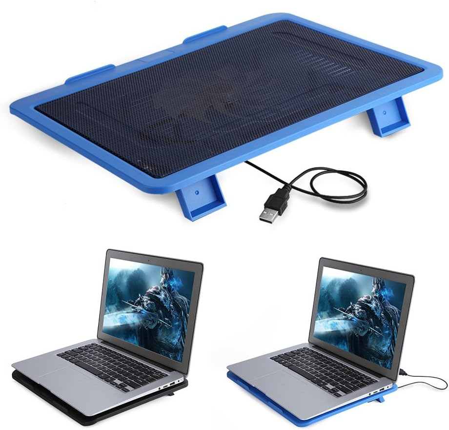 Bewinner Quiet Notebook Cooling Pad Air-Cooled Chill Mat for 14 Inch or Smaller Laptops Adjustable Stand with External Fan Heatsink Blue image number 2