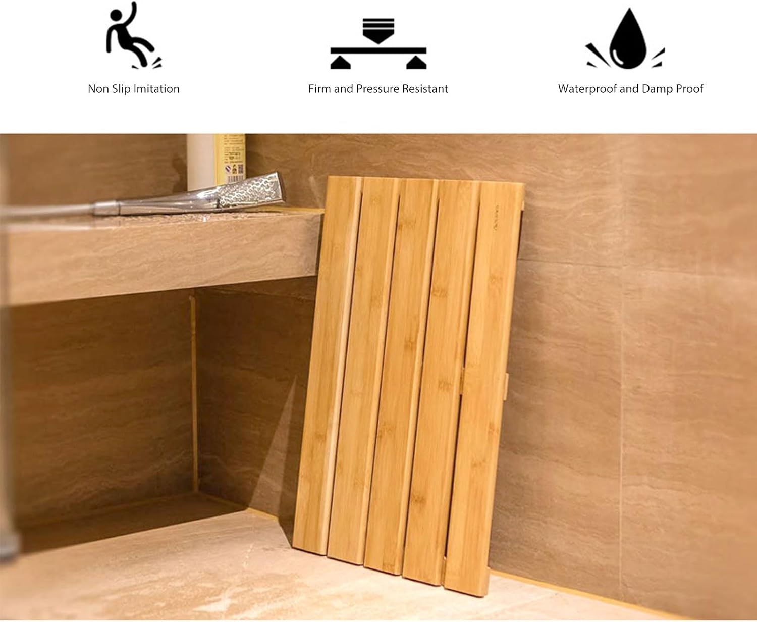 Bamboo Bath Mat Bon Slip, Multifunctional Easy Cleaning Shower Bath Mat, Bathroom Non Slip Mat Weight 1450G, Bamboo Shower Bath Mat, Bamboomat image number 4