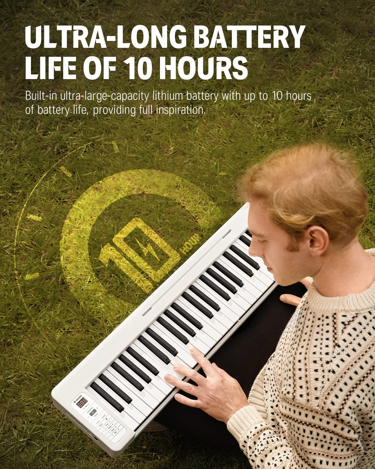 Donner Folding Piano Keyboard, 61 Keys Sensitive Electric Piano, Portable Beginner Digital Piano Foldable Keyboard with Music Rest, Piano Bag, Piano Pedal, Piano APP, DP-06 White image number 4