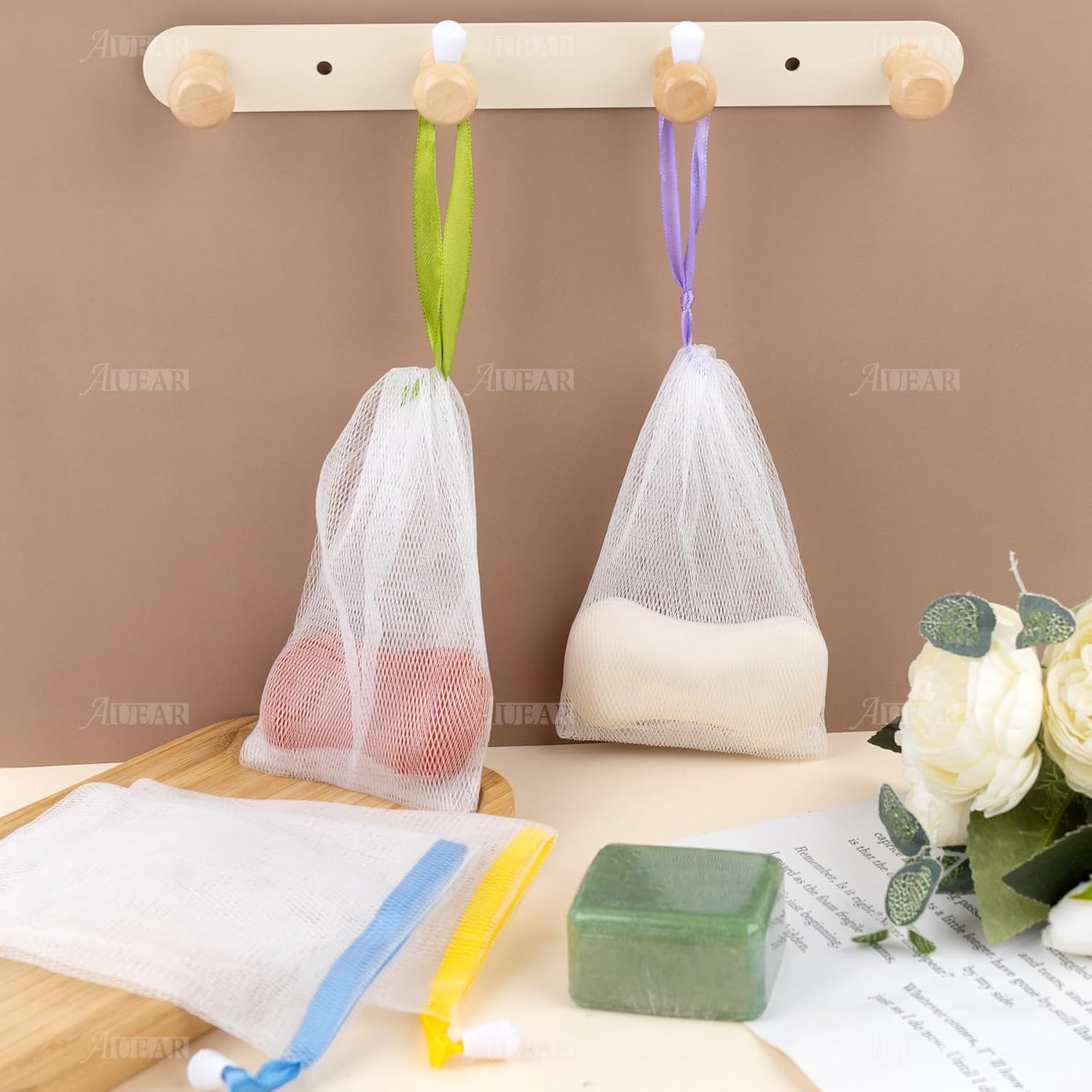 AUEAR, 60 Pack Mesh Soap Pouch for Shower Washing Bubble Foam image number 1