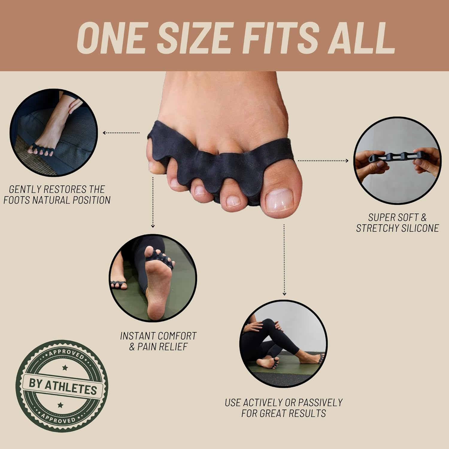 Toe Spacers - Bunion Corrector for Women & Men, Toe Separators for Women, Toe Spacers Men, Hammer Toe Straightener, Bunion Relief, 1 Pair Silicone Gel Toe Separators (Black, 1) image number 3