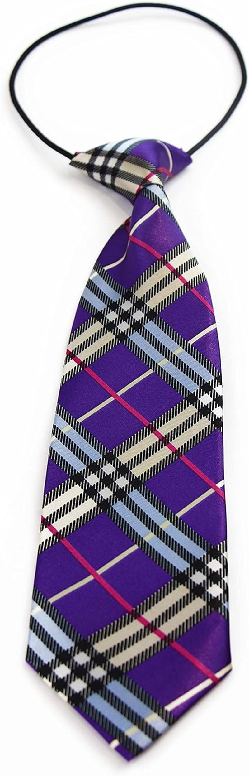 Kids Boys Purple Patterned Elastic Neck Tie - Criss Cross Purple Purple, Gold, Black, Light Blue