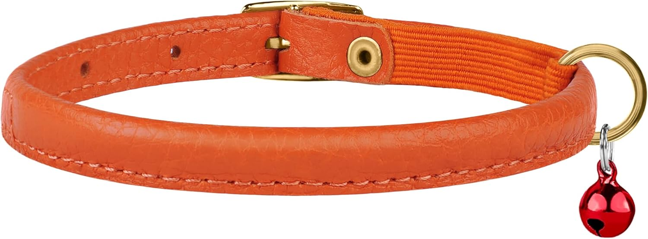 Murom Rolled Leather Cat Collar with Elastic Strap Safety Adjustable Pet Collars for Cats Kitten Yellow Red Pink Blue Orange Brown Gray (Orange) image number 4
