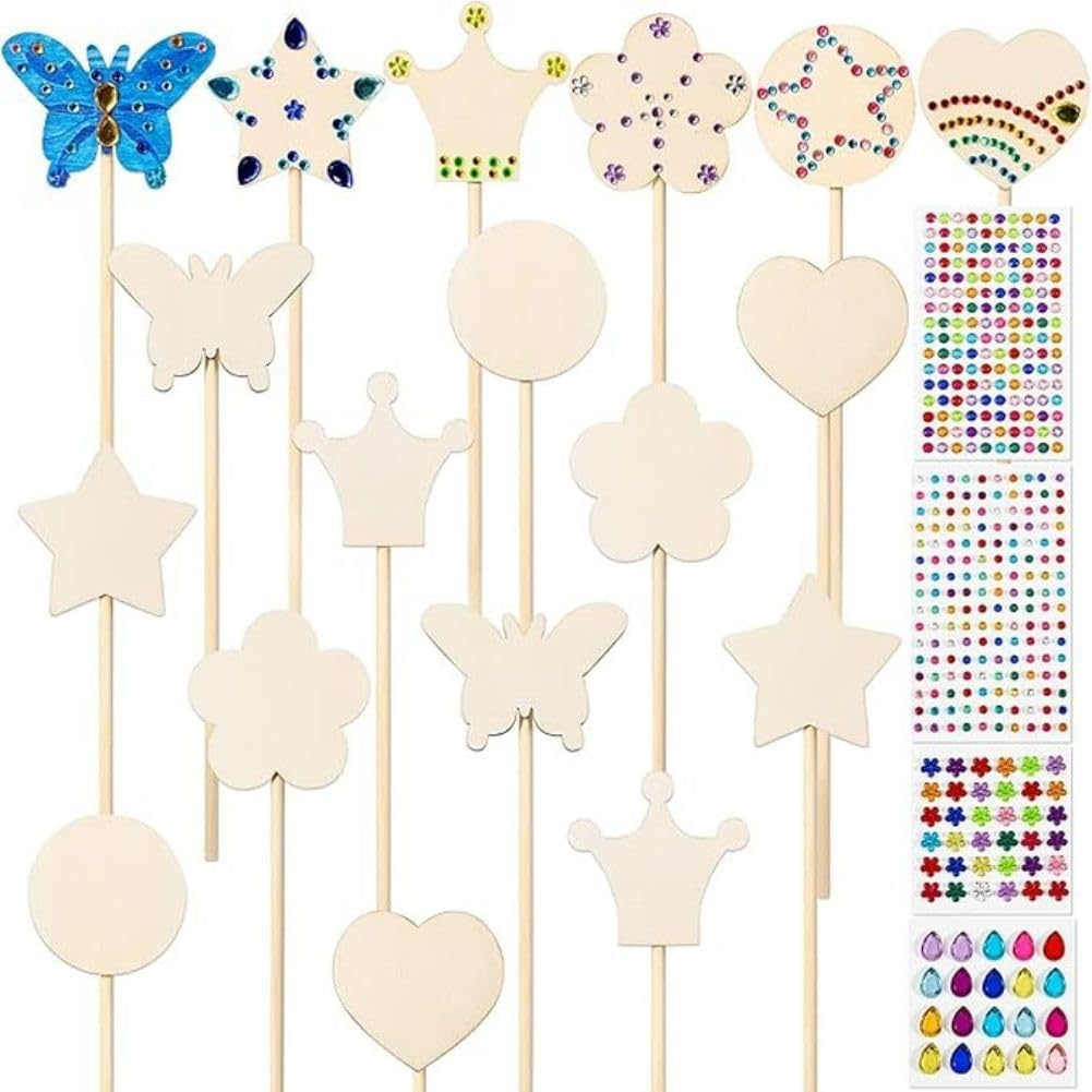 Princess Fairy Wand Kit - DIY Magical Crafts with Wooden Wands, Gem Stickers, Moon and Butterfly Designs - Make Your Own Princess Wand for Girls image number 1