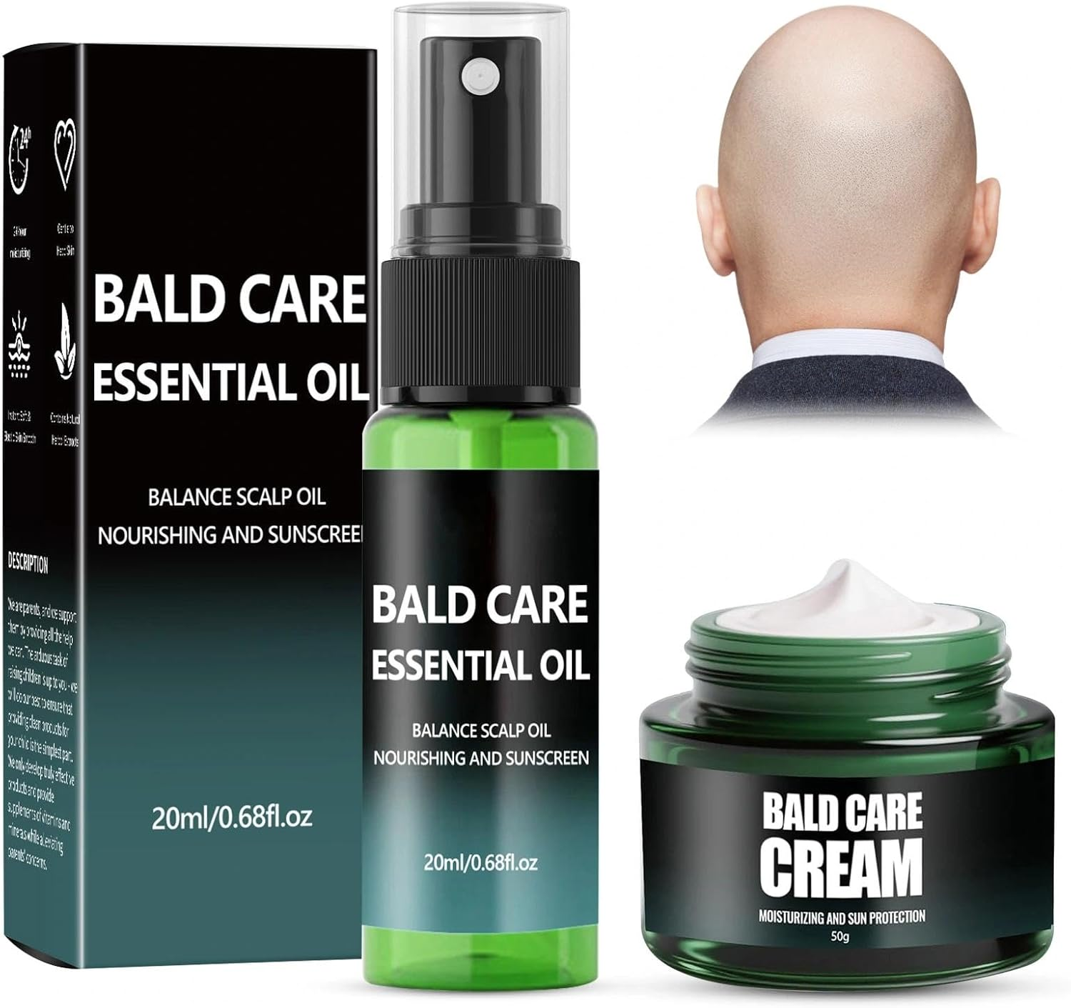 Pack of 2 Nourishing Bald Cream, Moisturising and Repairing Care, Scalp Care Cream, Natural Anti-Shine Effect, against Skin Irritation and Shaving Burn, Premium Care for Bald Wearers image number 3