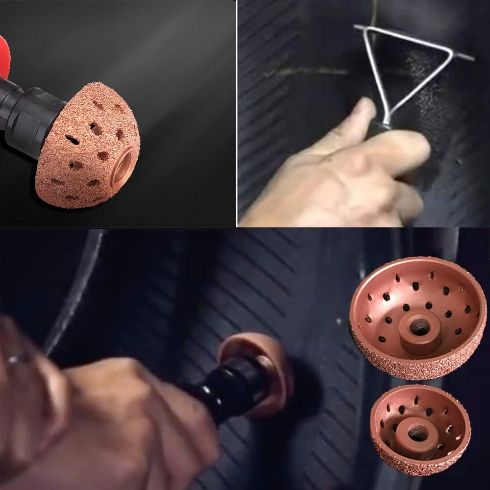 Ausfyyam Tire Repair Patch Tools Tire Buffing Wheels 42 Mm 55Mm Tungsten Steel Buffing Wheel with Tire Patch Roller Scraping Cutter for Car Tire Grinding Polishing Accessories Kit