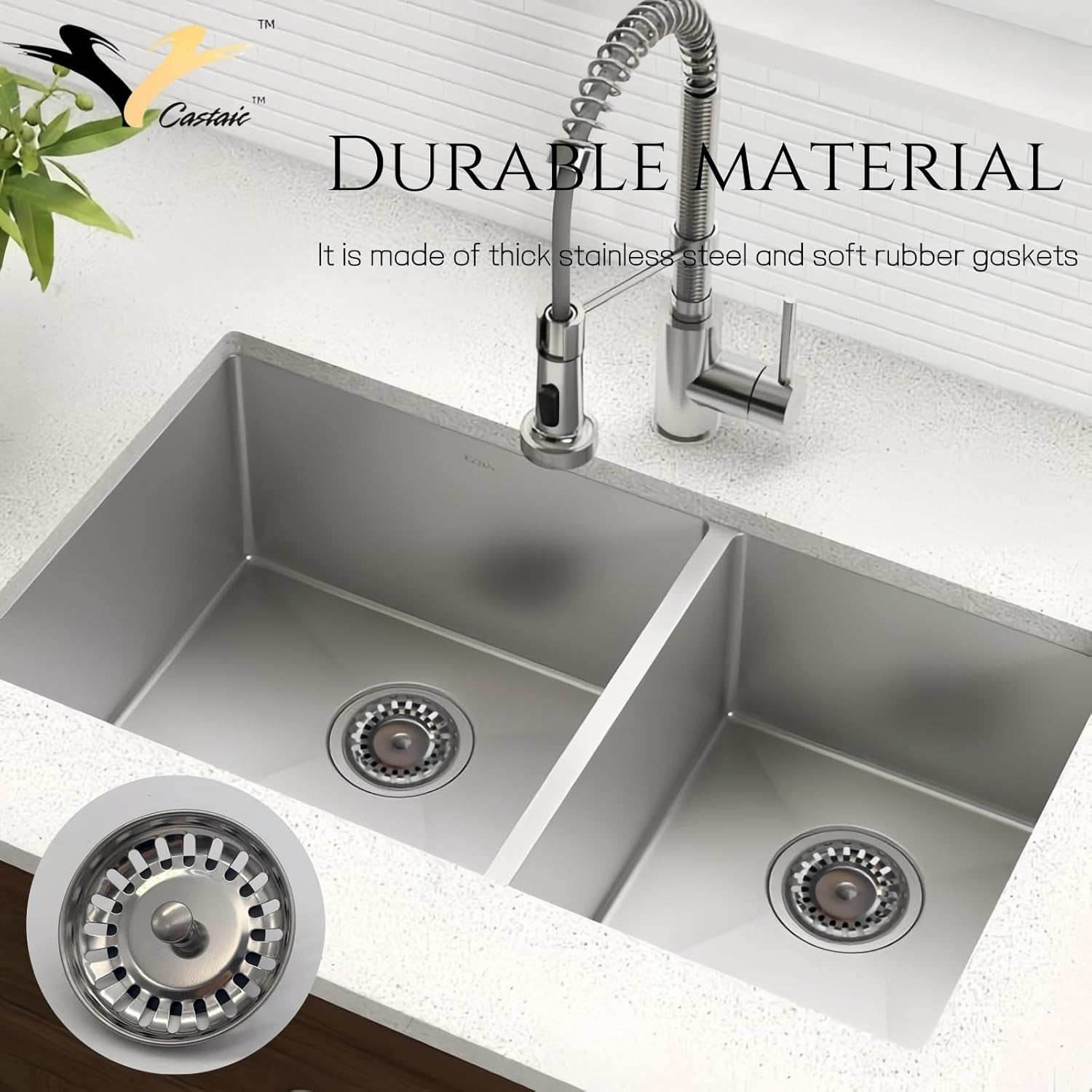 Castaic 2 Pcs Kitchen Sink Strainer Plug,Stainless Steel Kitchen Sink Stopper,Waste Plug Drain Stopper Basket Filte,Hole Diameter: 78Mm (Silver-2 Pack)