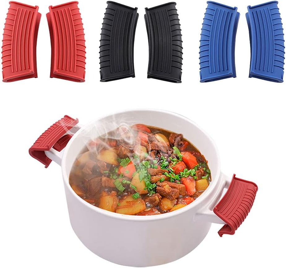 3 Pcs Silicone Assist Hot Pan Handle Holder, Non-Slip Pot Holder Sleeve, Kitchen Household Cast Iron Skillet Insulated Handle Cover for Frying Pans, Griddles(Red) image number 1