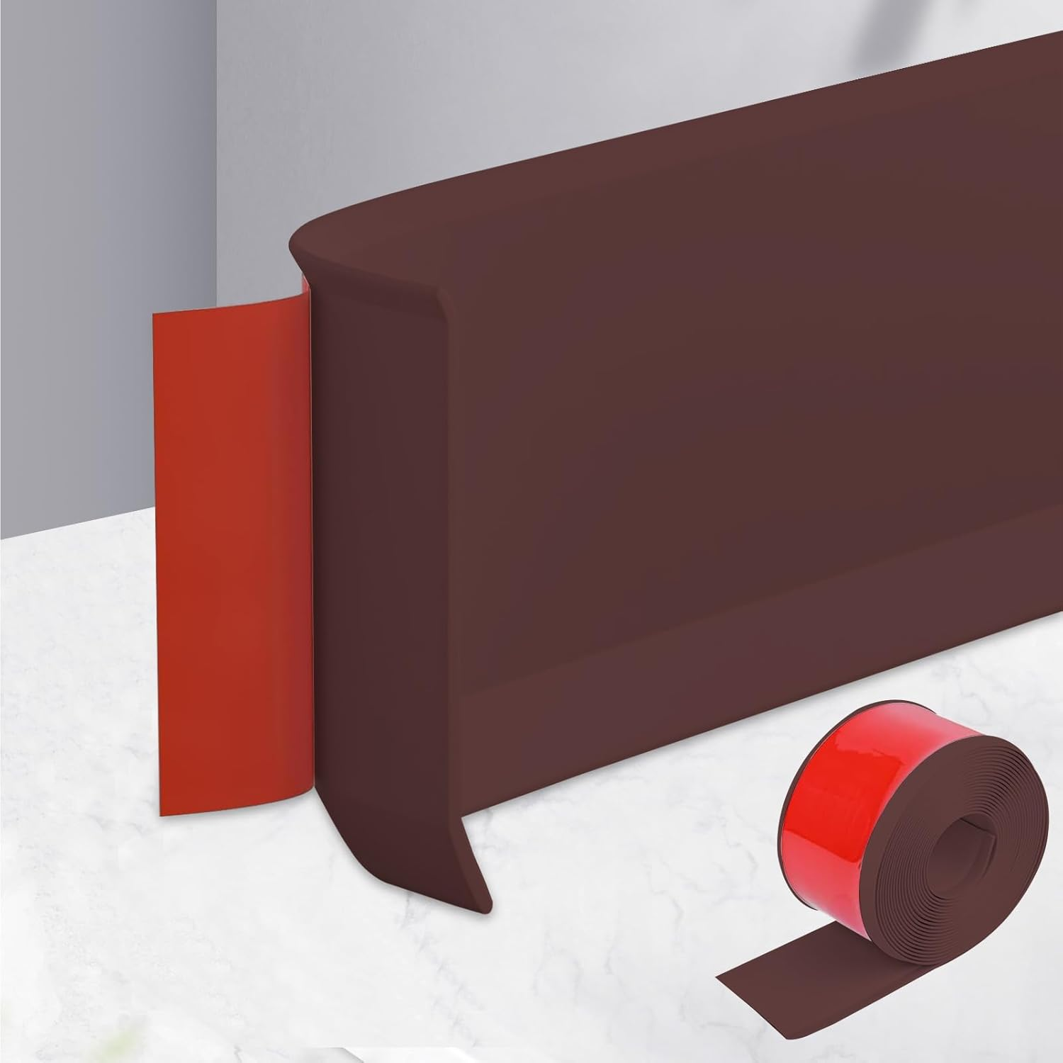 3.0 M PVC Soft Skirting Board, Self-Adhesive, Skirting Board, Width 5 Cm, End Strip, Self-Adhesive Transition Profile for Wall and Floor, Flexible Skirting Board for Kitchen, Bathroom and Living Room