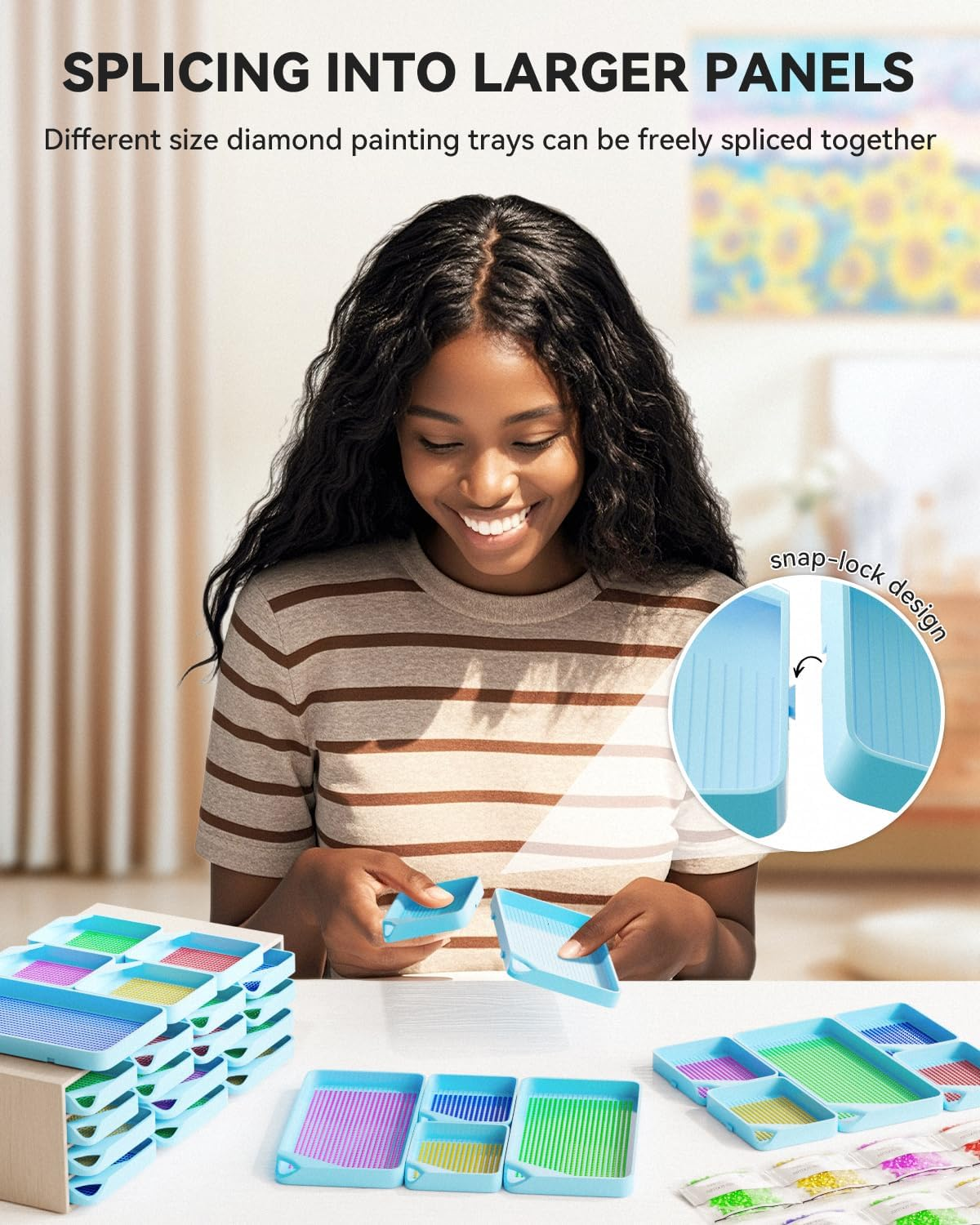 ARTDOT 30-Piece Stackable Tray Set Diamond Art Kits for Adults, Interlocking Diamond Painting Accessories and Tools(Blue)